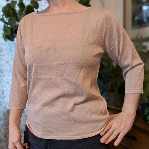 SHIMMERSTRAVAGANZA 90s Vintage Beige & Shimmer Knit Boatneck Top - XL